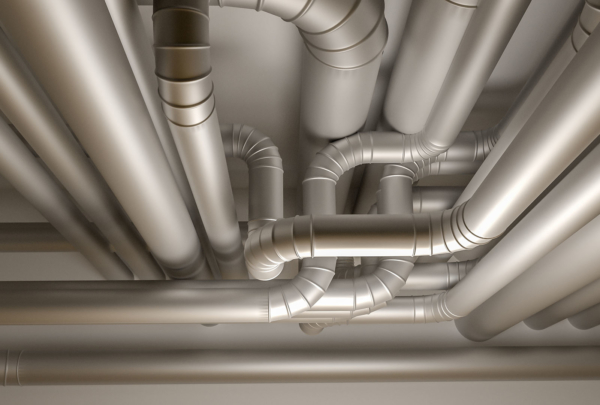 3D rendering of metal air duct system.