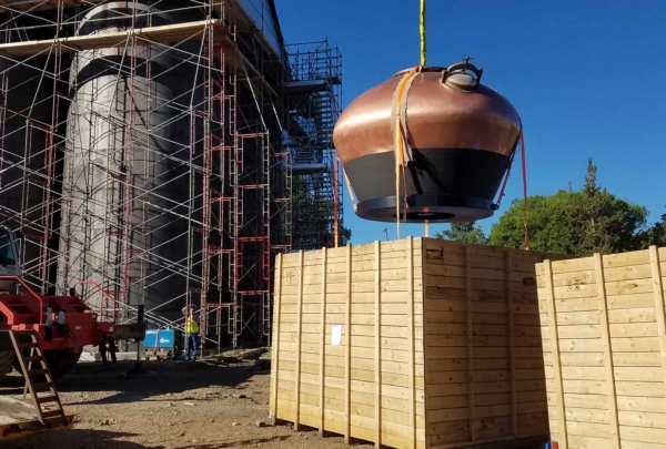 Distillery equipment under construction.