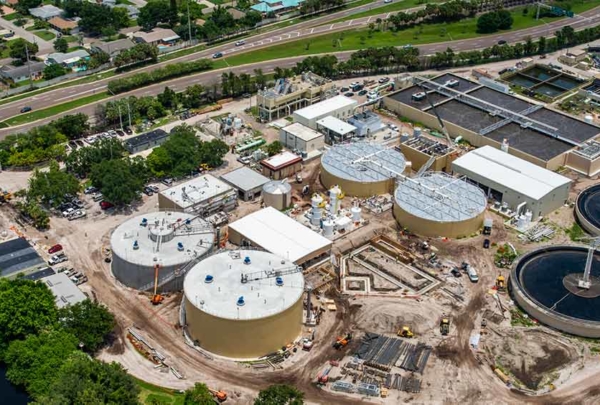 Aerial view of Southwest Water Reclamation Facility in St. Petersburg, Florida.