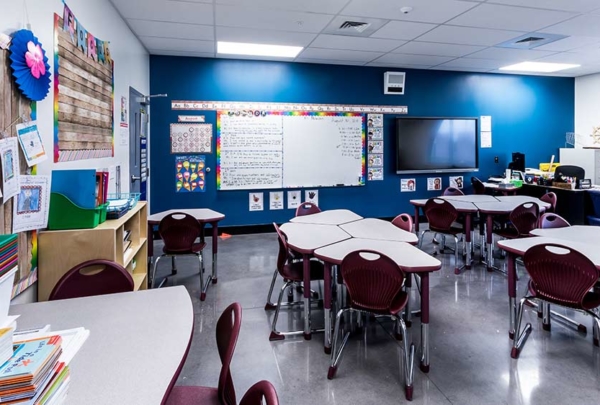 Interior of empty classroom.