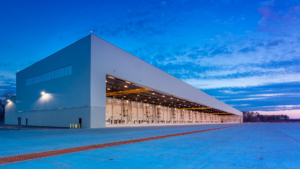 Marine Corps Air Station New River MV-22 Hangar at dusk