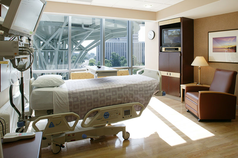 Interior photo of hospital room at Baptist Heart Hospital.