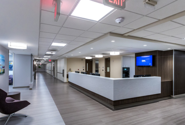 Interior rendering of Baptist Labor and Delivery Room reception desk and hallway