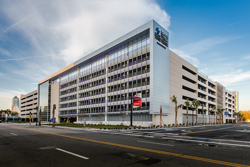 Exterior photo of Baptist parking structure during the day