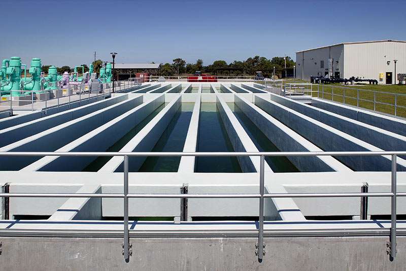 Exterior photo of aeration basins of water at the Winter Haven Wastewater Treatment Plant