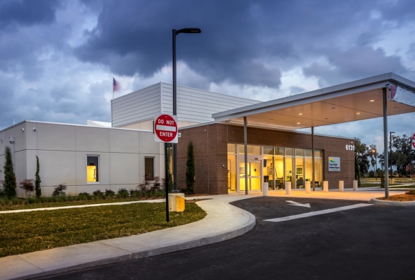 Front of Ocala Health Trailwinds Village Emergency Department at dusk